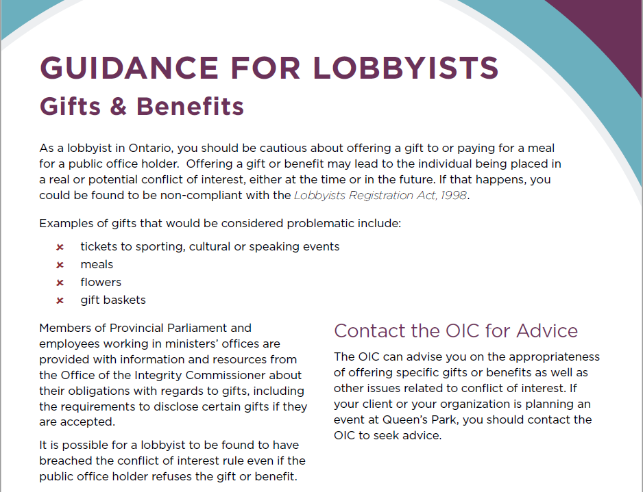 Guidance for Lobbyists - Gifts