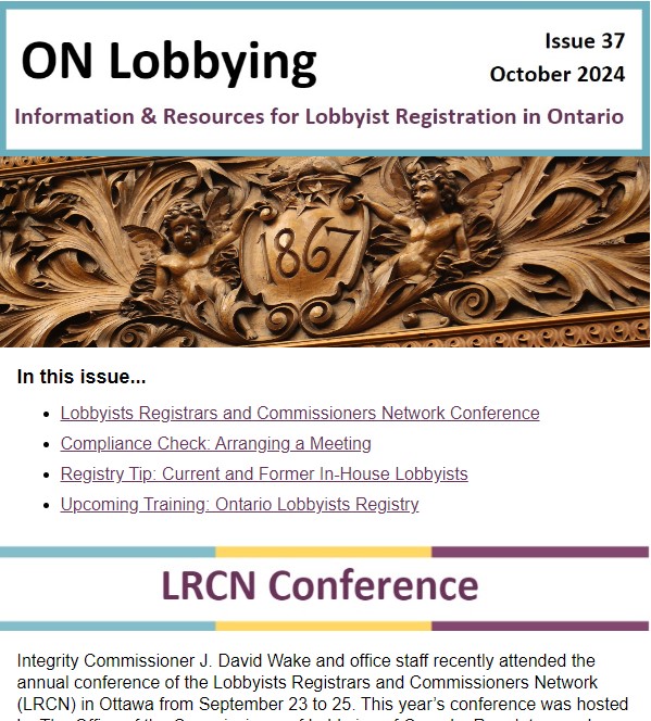 Image of the most recent issue of the ON Lobbying newsletter